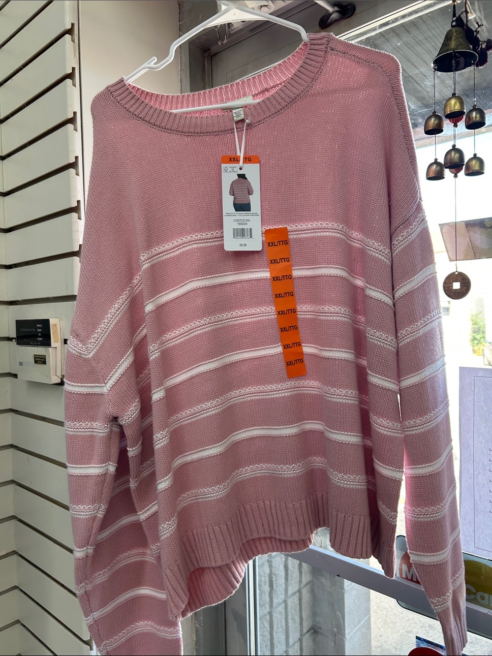 Ella Moss Pale Pink & White Striped Crewneck Sweater